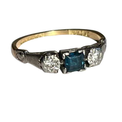 Vintage  Trilogy Ring 18 Ct Gold with sapphire and Diamonds Size K