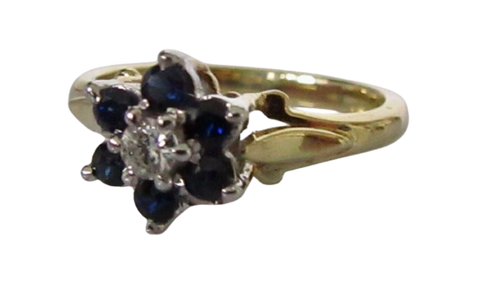 Vintage 18 Ct Gold Ring with Sapphires and Diamonds Size J