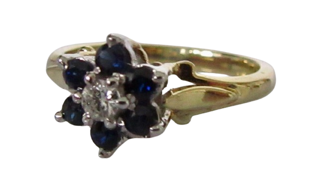 Vintage 18 Ct Gold Ring with Sapphires and Diamonds Size J
