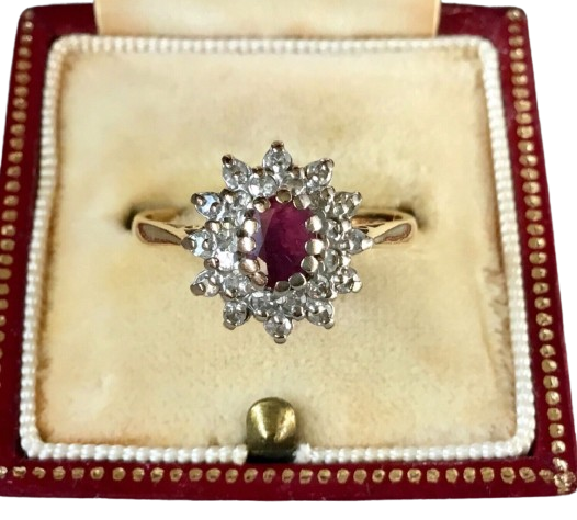 Vintage 18 Ct Gold Ring Natural Ruby and Diamonds Size K Half