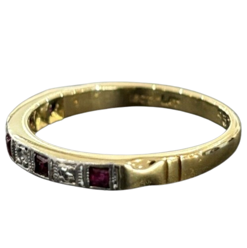 Vintage 18 Ct Gold and Platinum Ring Rubies Diamonds Size N
