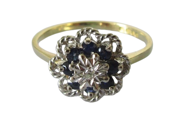 Vintage 18 Ct Gold Ring Sapphires and Diamonds Size M