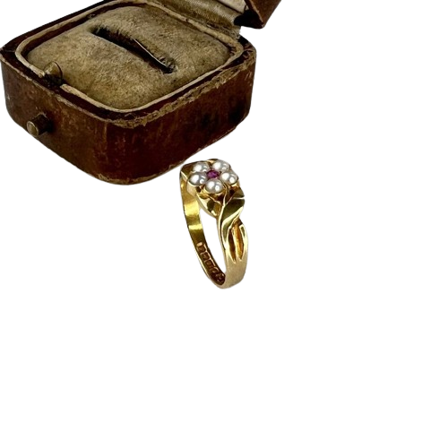 Vintage 18 Ct Gold Ring with Ruby and Pearls Size O